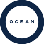 Ocean Logo design with navy blue circle.